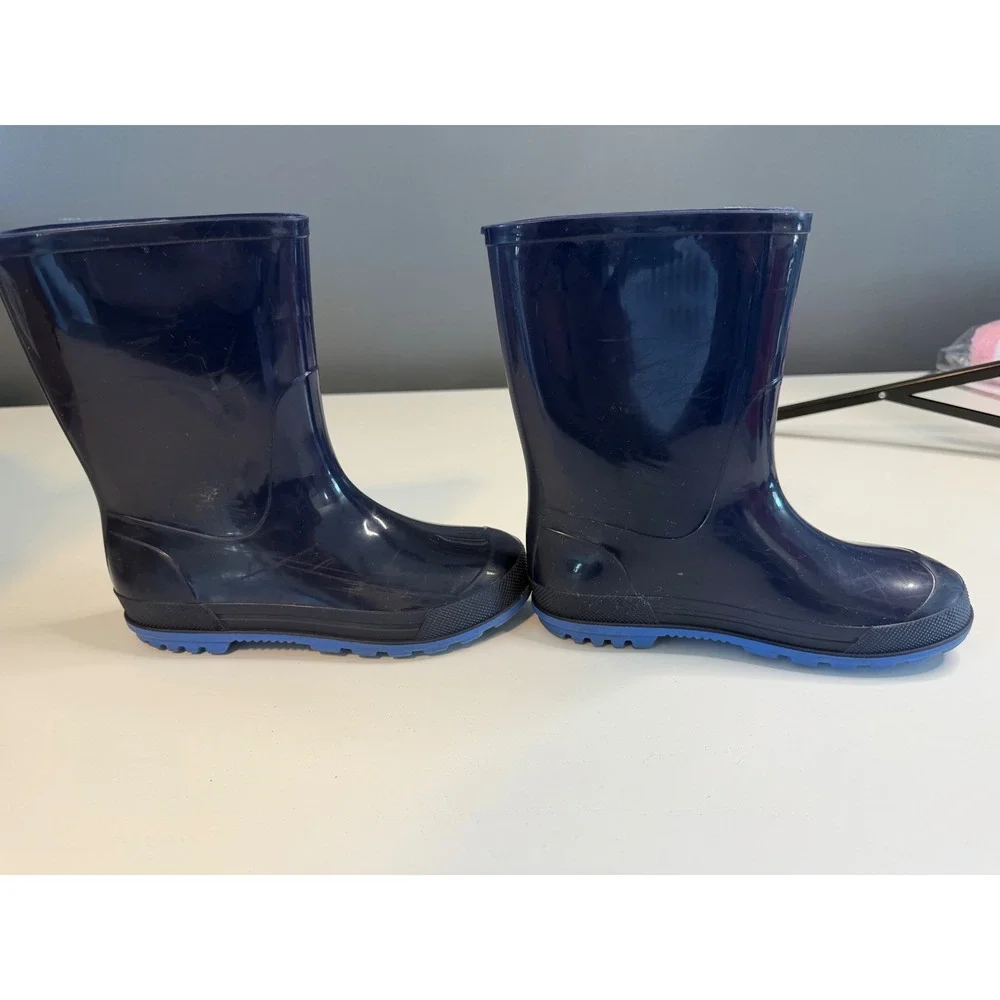 Kids Navy Blue Rubber Rain Boots Size 13-1 Made in Canada Glossy Puddle Jumpers
